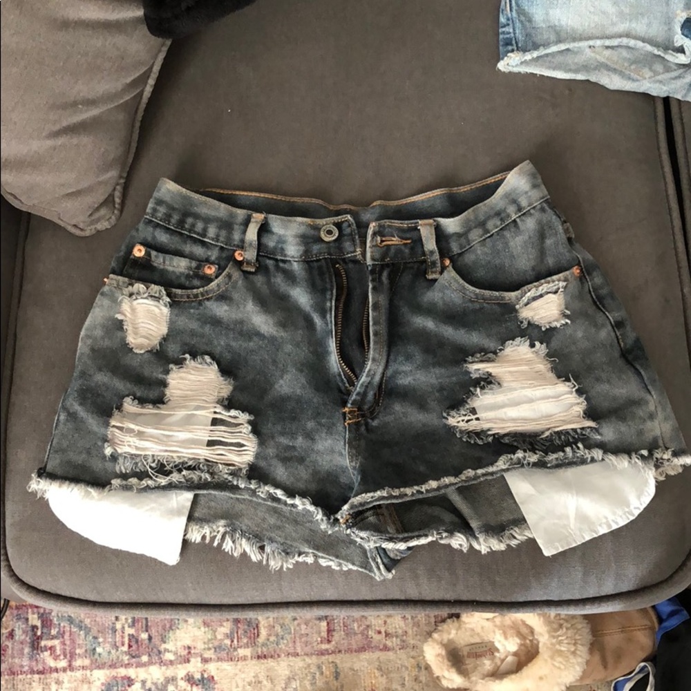 High waisted distressed jean shorts